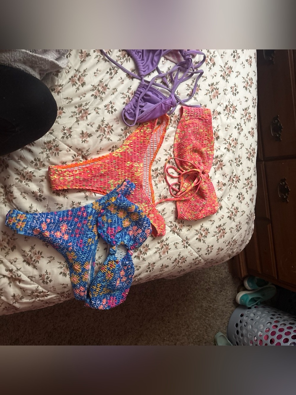 Colorful Smocked Bikini Bottoms Set - Purple, Coral, Blue Mix